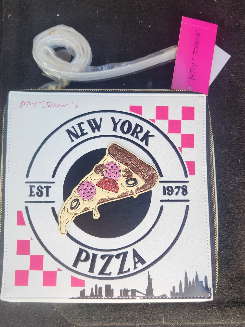 Betsey Johnson White & Pink New York Pizza Crossbody Bag
